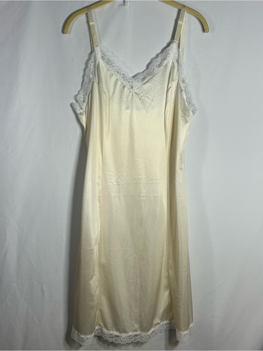 Vintage 70’s Opalaire Off White Satin Slip Dress Nightie Size 38 USA Union Made
